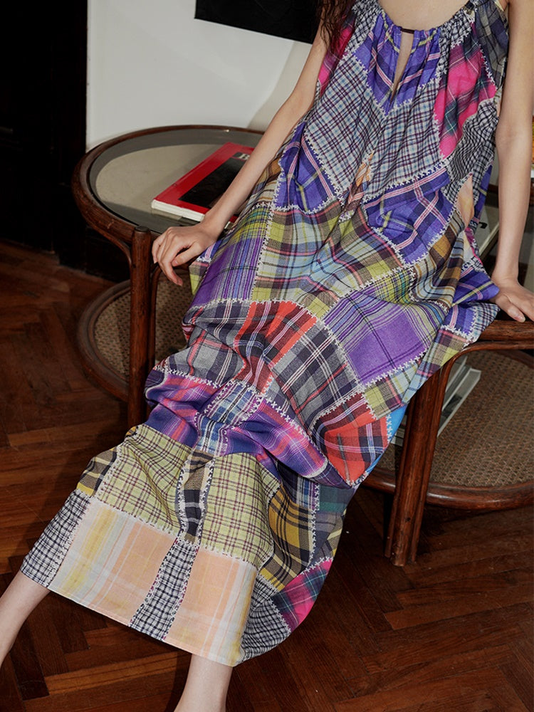 Multi Check Long Slip Dress