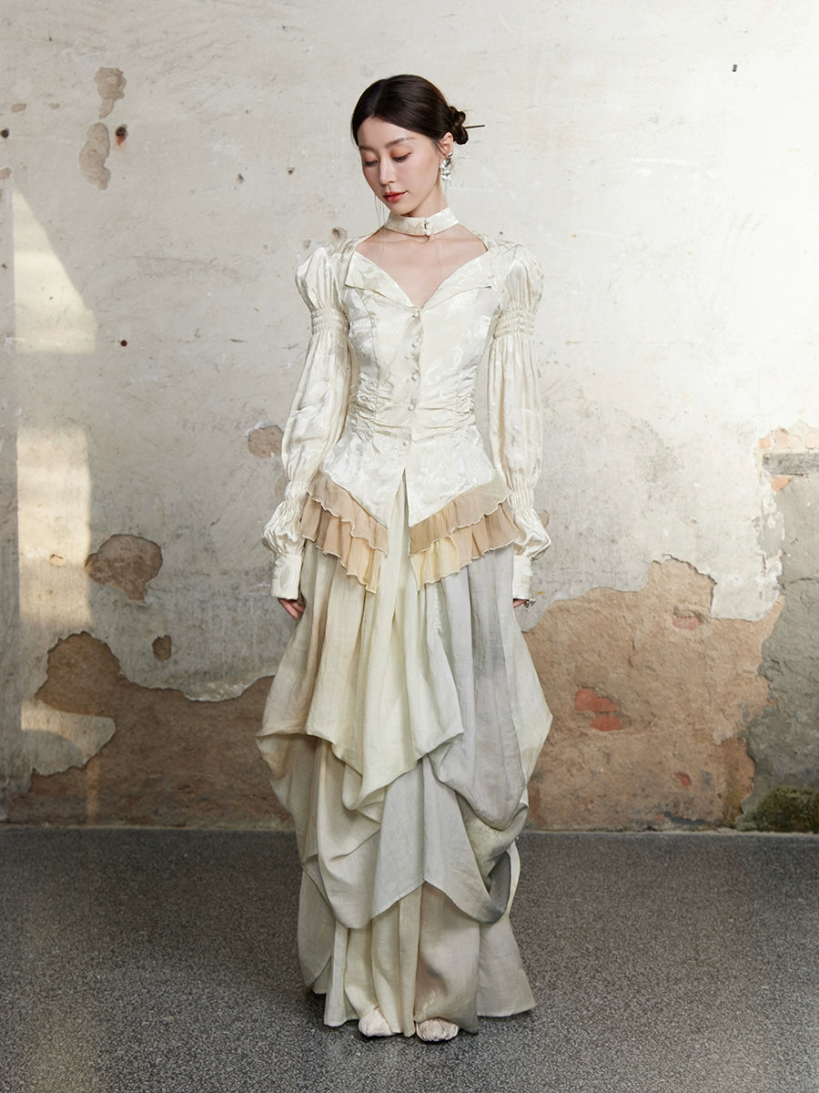 V-Neck Palace 스타일 퍼프 슬리브 상단