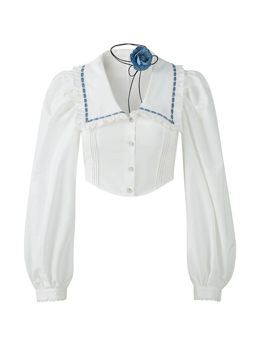 Spitzenpuppenkragen kurzes Ballonhemdhemd