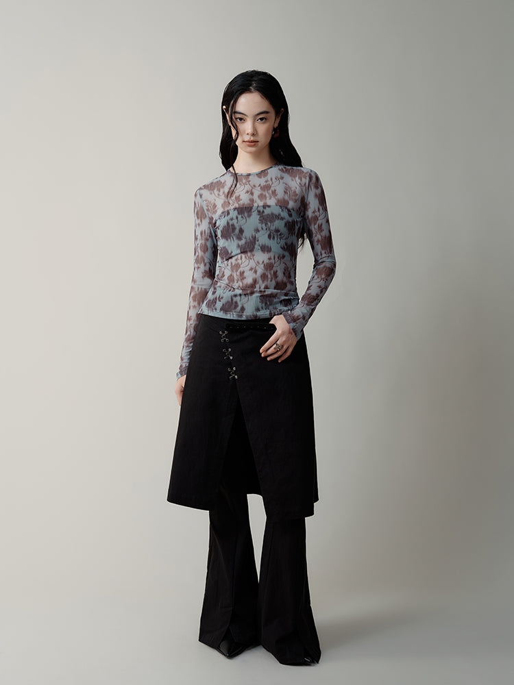 Digital Rose Printed Mesh T-shirt