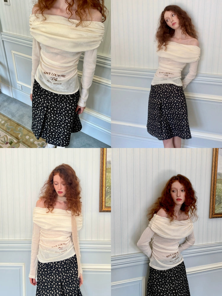 원라인 칼라 벨벳 프린트 스트레치 보텀 셔츠