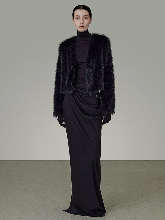 V-Ausschnitt Slim Fell Short Jacket