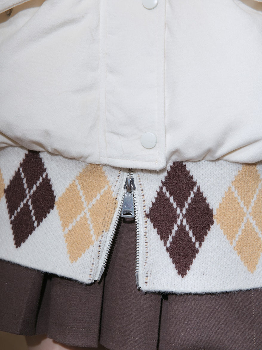 Diamond Check Spleißen mit Kapuze -Down -Jacke