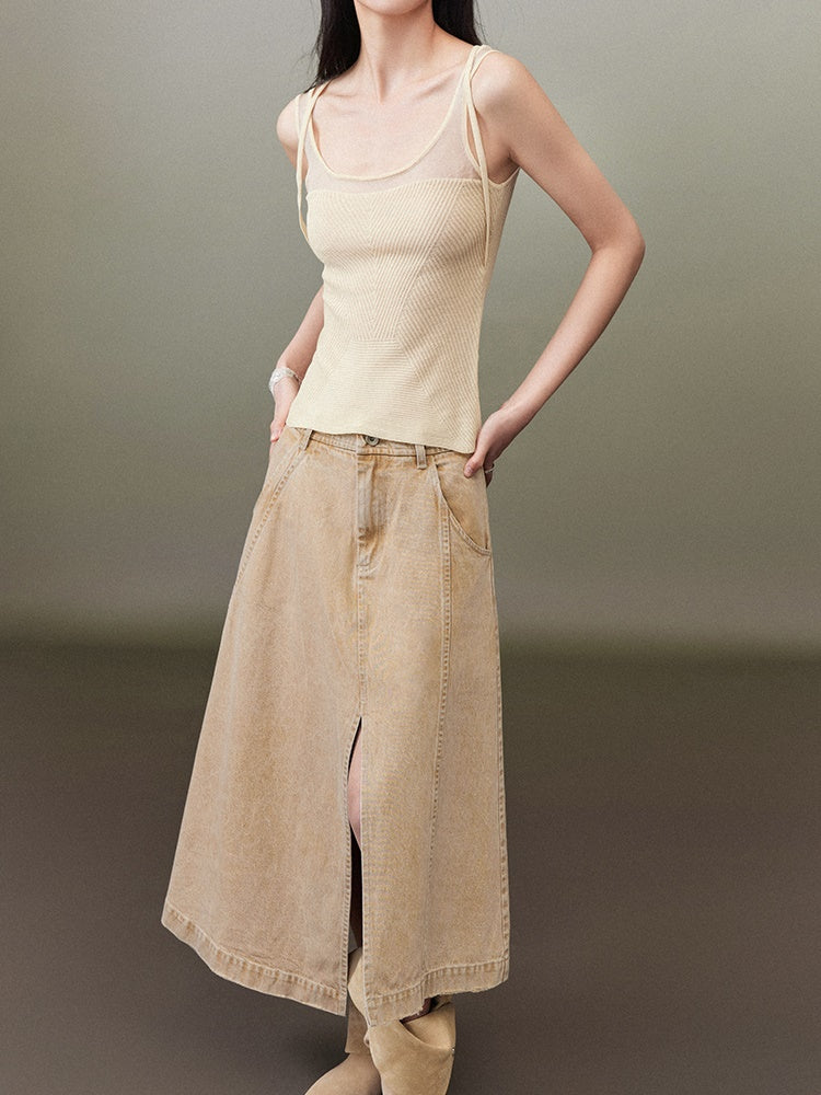 Knitted Stitching Strap Tank Top