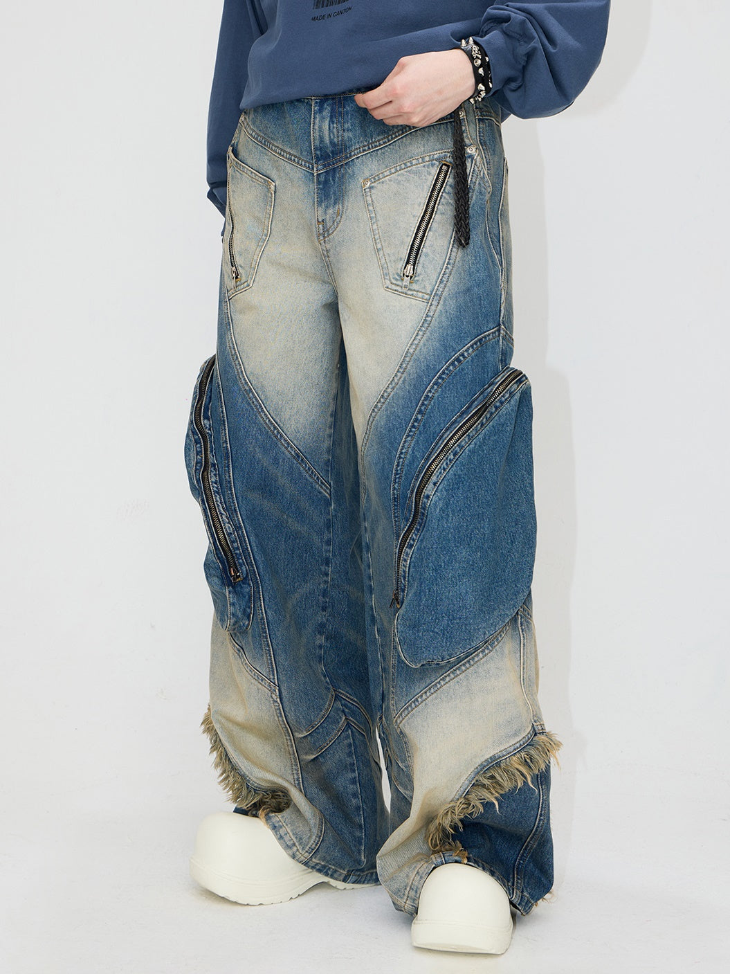 Pockets Rinse-dyed Work Jeans