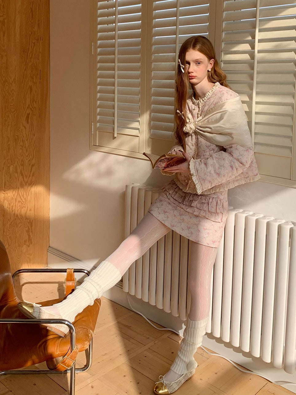 Blumenspleißen Frill No-Collar Jacket & A-Line Minirock