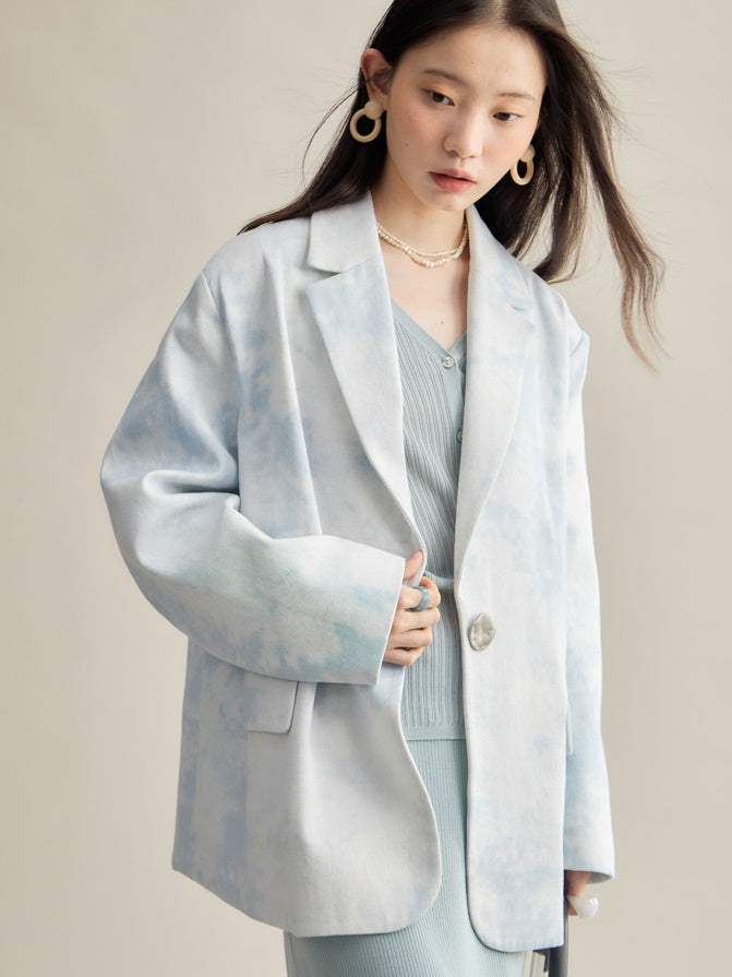 Faded Marble Design Loose Denim Jacket