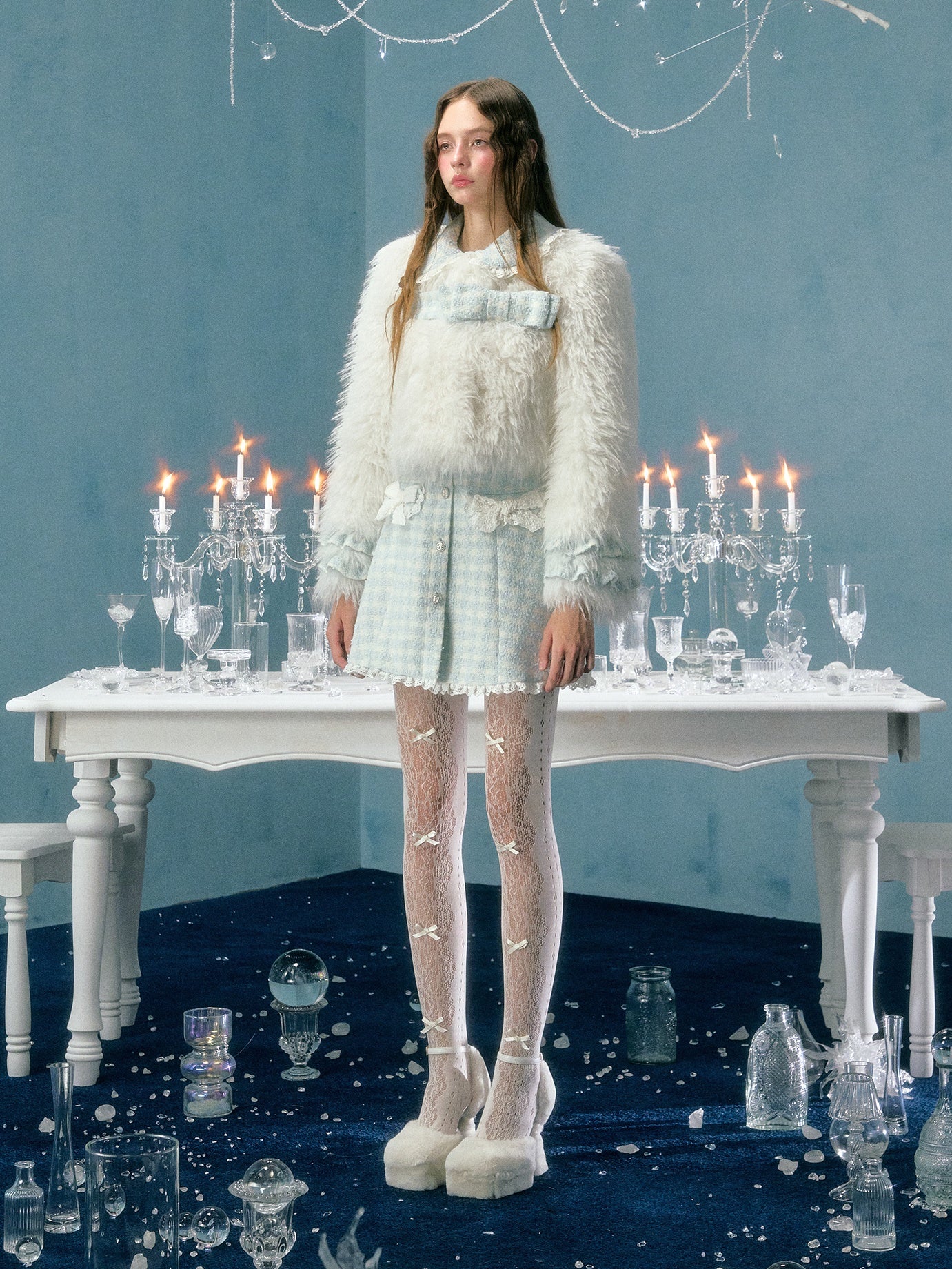 Bow Decoration Imitation Fur Plush Short Coat