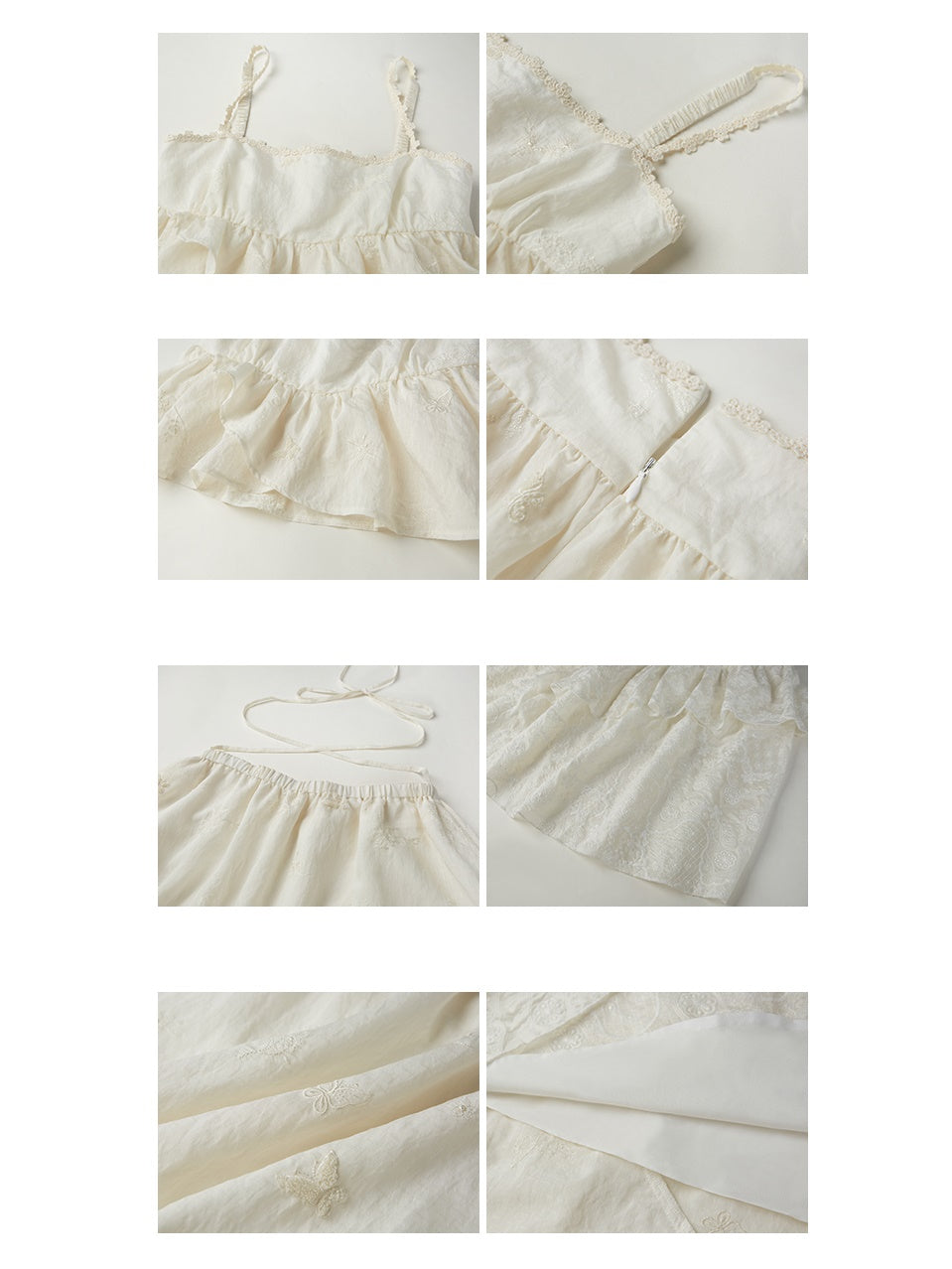 Embroidered Jacquard Ruffled Sling & Asymmetry Skirt