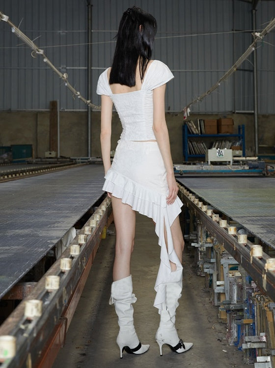 Florale französische Ärmelzip-up-Top & Rammstichrock