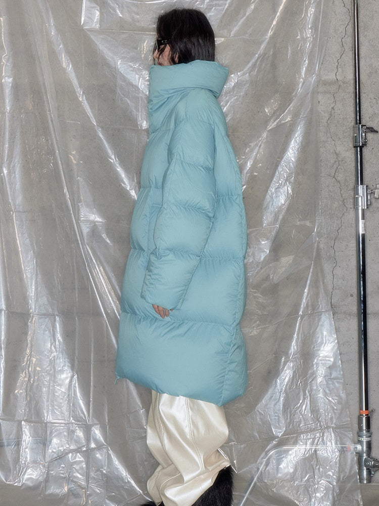 퀼트 초경량의 긴 스탠드 콜라 다운 재킷