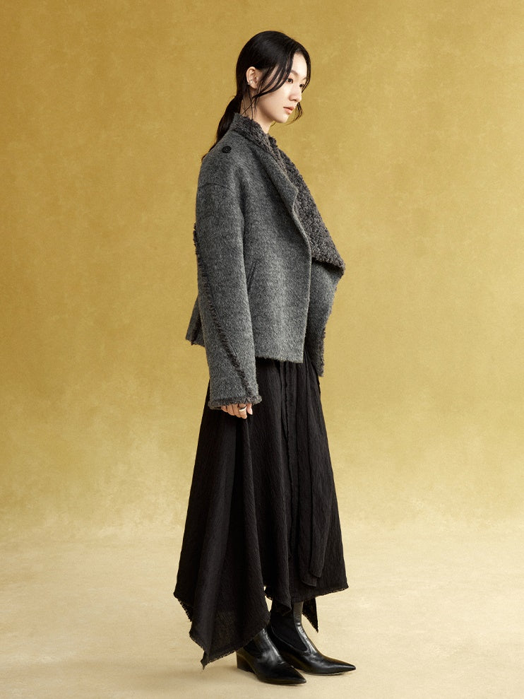 드레이프 넥 보아 짧은 재킷