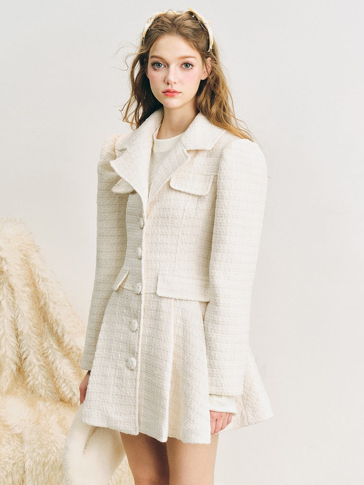 Puffärmel Taille Form Design Teeed Textur Faltenkleid