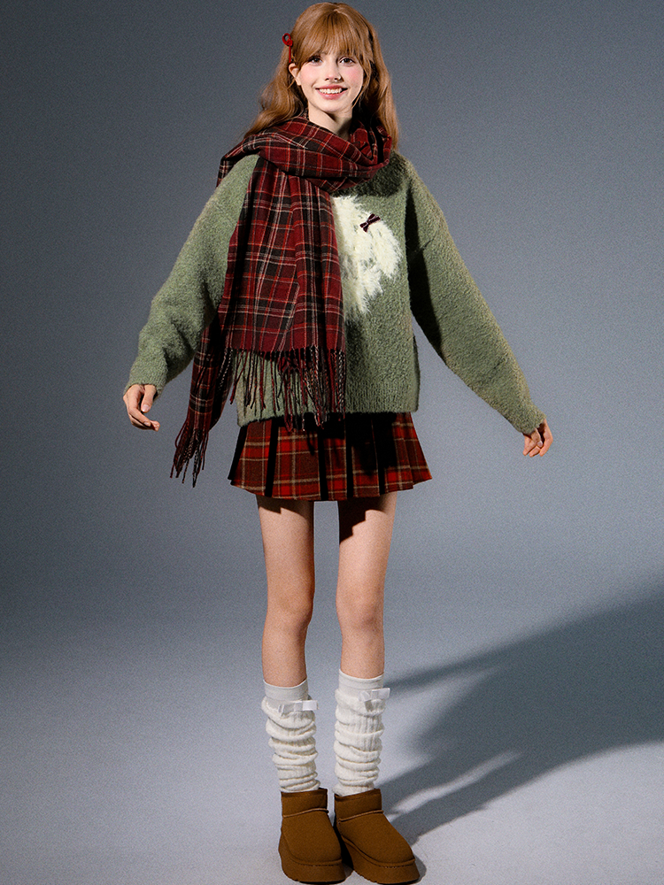 Crew Hals süßer Welpe -Hoop -Strickpullover