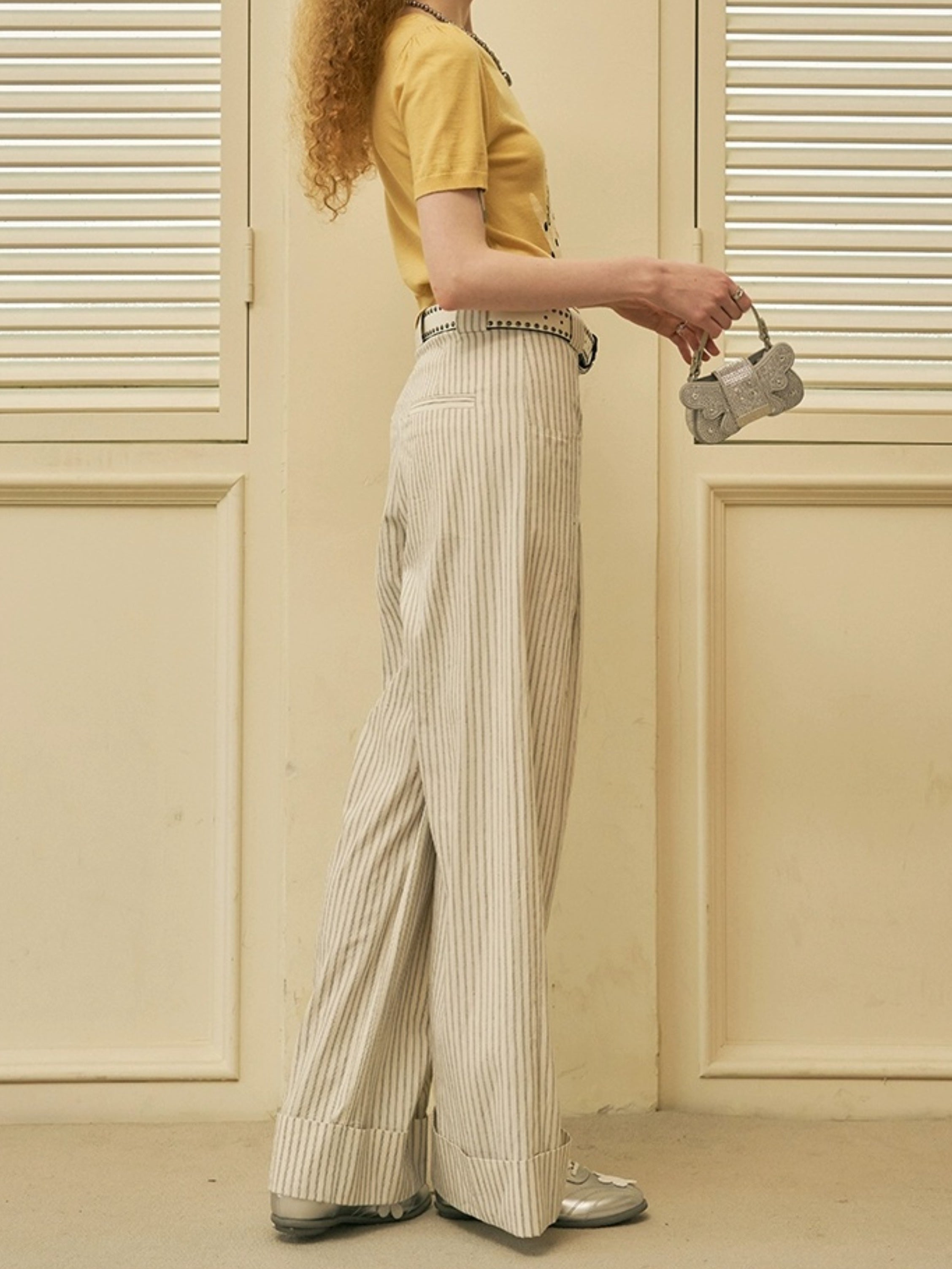 Striped Straight Wide-leg Pants