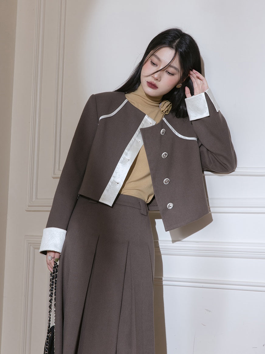 Satinstich Short Jacket & Long Faltenrock-Setup