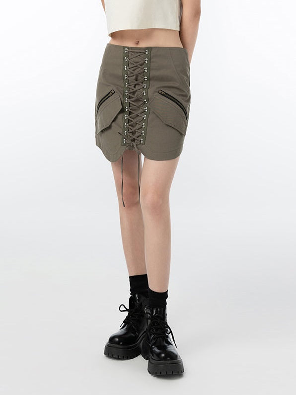 Tooling Lace-up Short Skirt