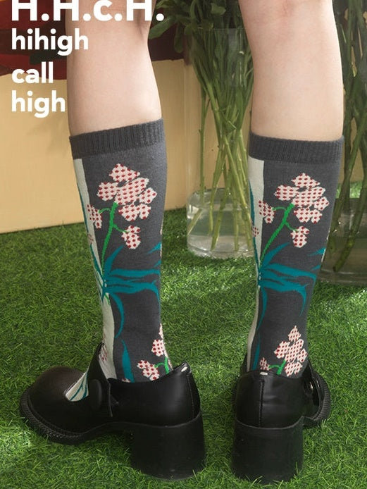 Phalaenopsis Jacquard Mid-calf Socks