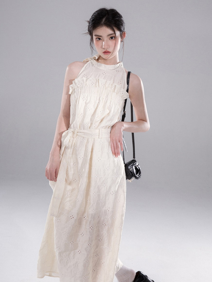Hollow Cutwork Lace Hanging Neck One-piece