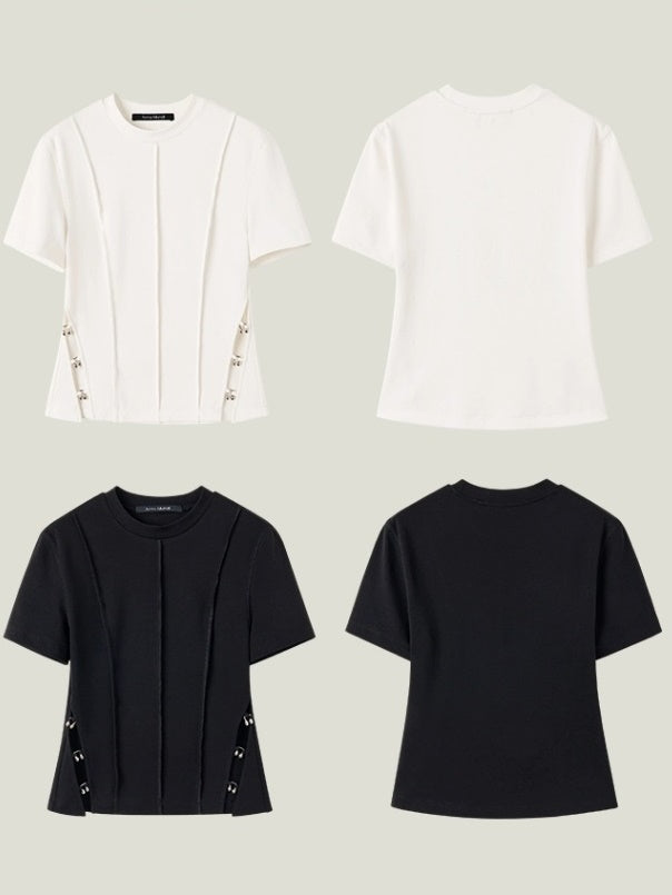 Three-dimensional Hollow Metal Ring Split T-shirt