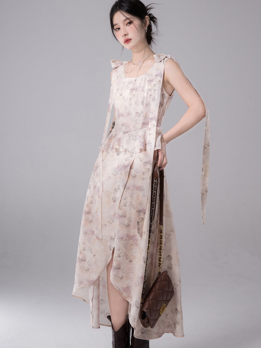 Layered Design Tulle Strap Sleeveless Dress