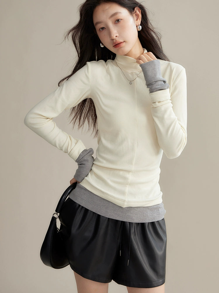 탄성 허리 느슨한 PU 가죽 짧은 바지