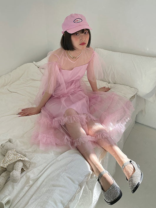 Mesh Backless Gurt Kleid & Hosenträger Einteiliger Setup