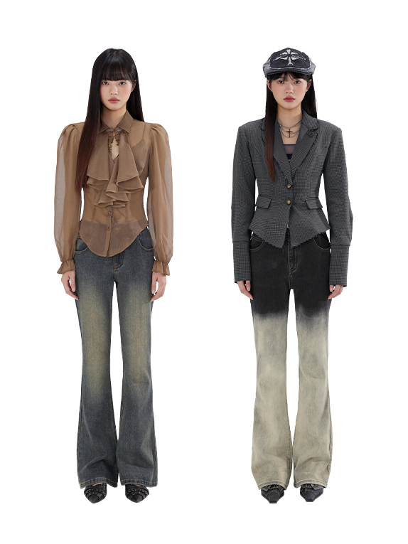 Heavy-duty Washed Micro-flare Gradient Jeans