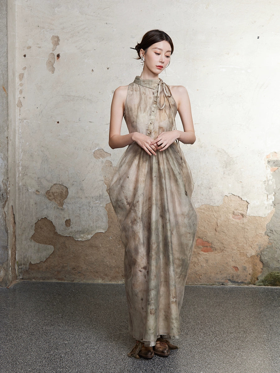 Chinese Style Waist Vase Cowl Dress