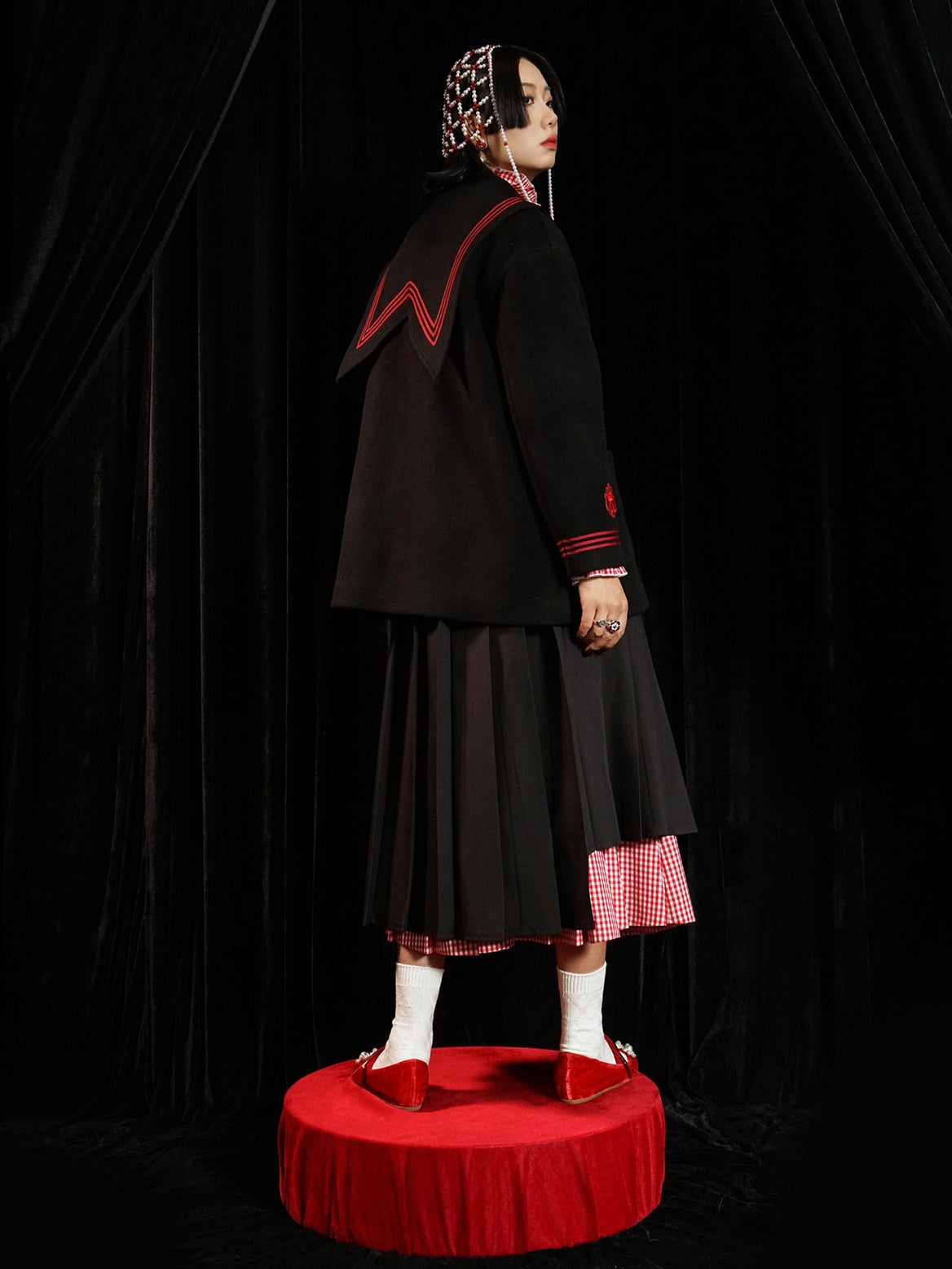 Double-layered Plaid Pleated Skirt