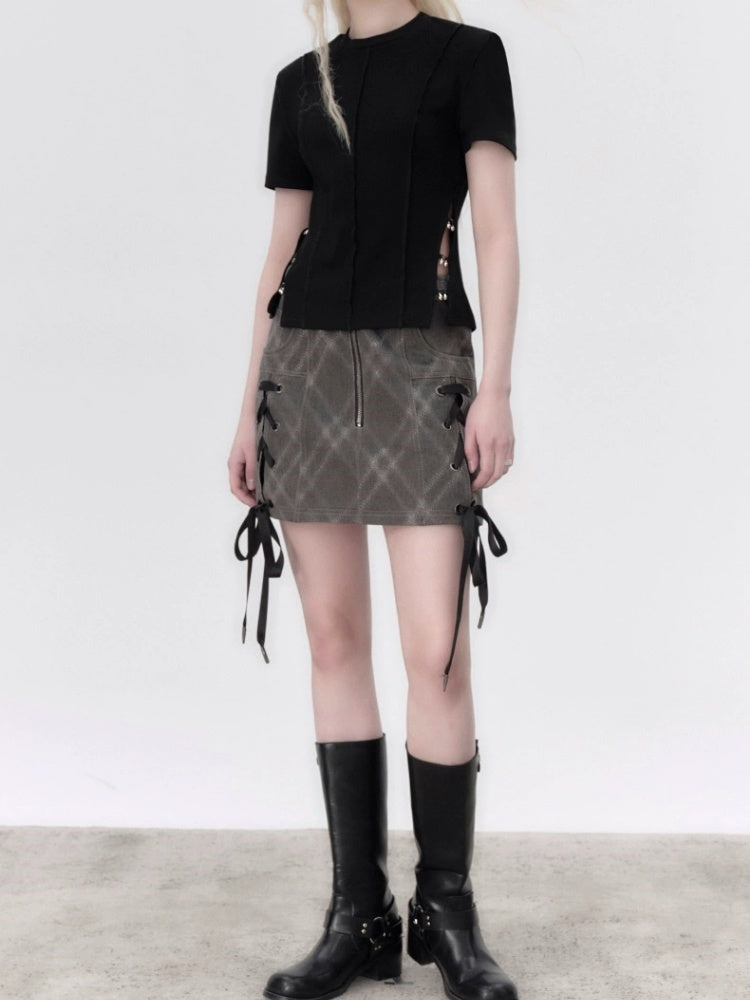 Three-dimensional Hollow Metal Ring Split T-shirt