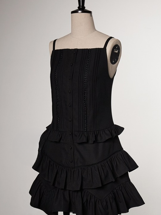 Pin Tuck Ruffle 서스펜더 프랑스 드레스