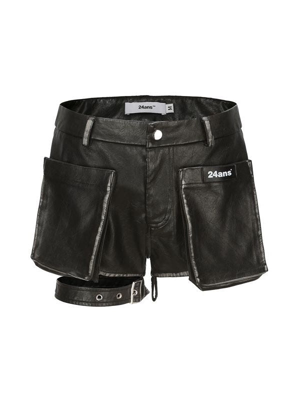 Straps PU Leather Short Pants