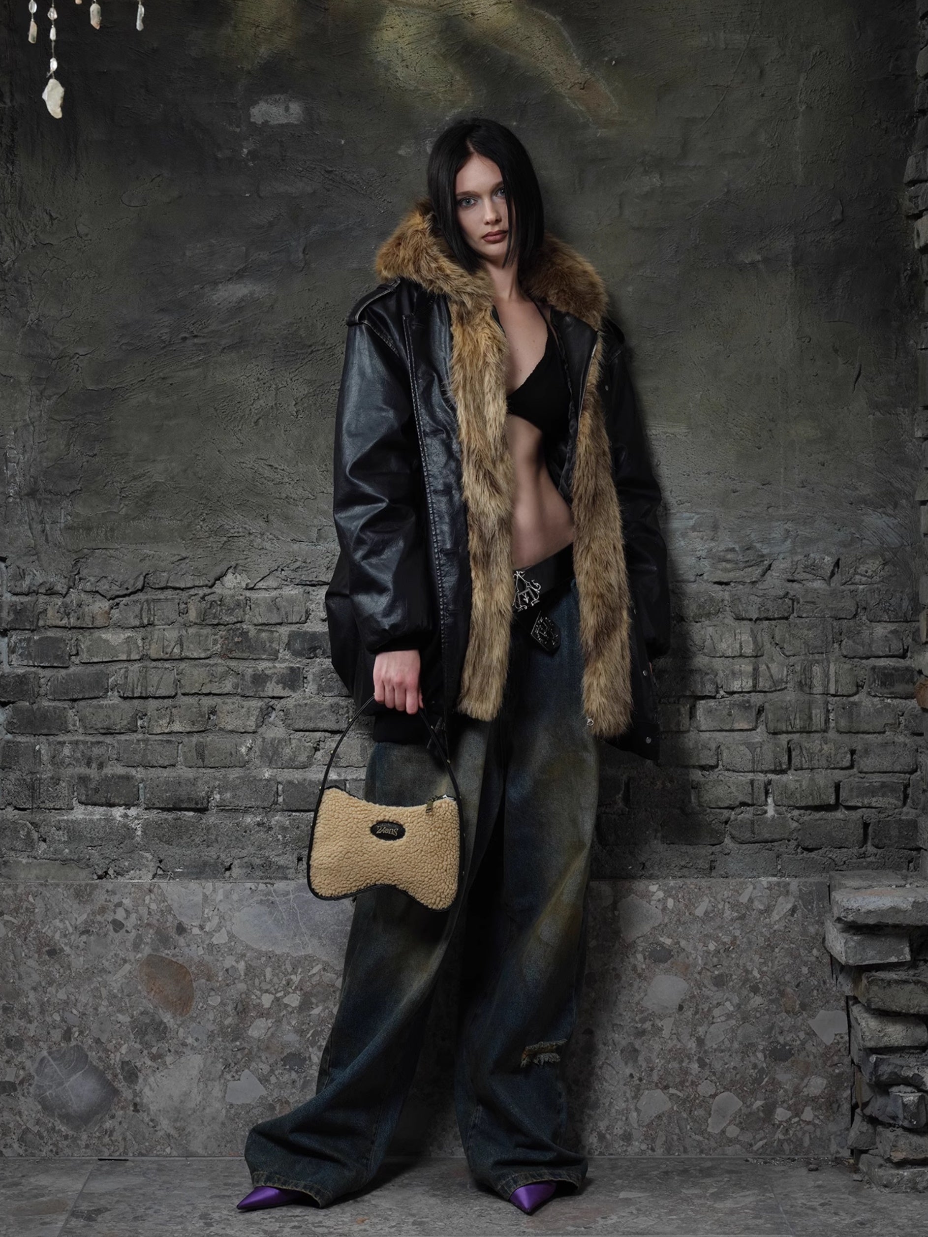 모피 스 플라이 싱 씻은 가죽 자켓