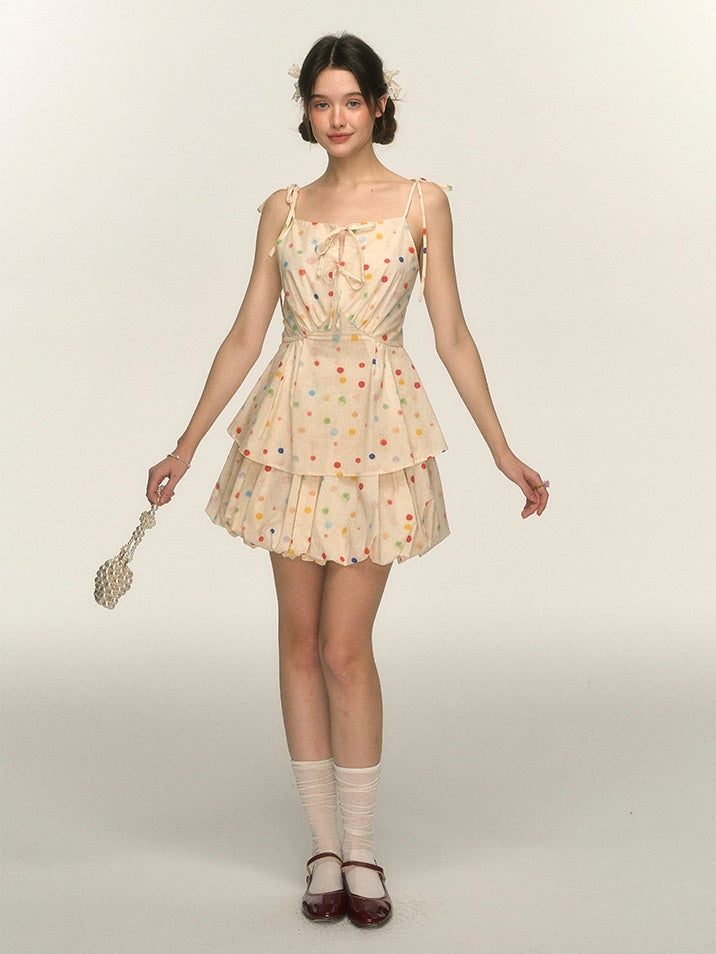 Colorful Polka Dot Print Camisole & Tutu Balloon Skirt
