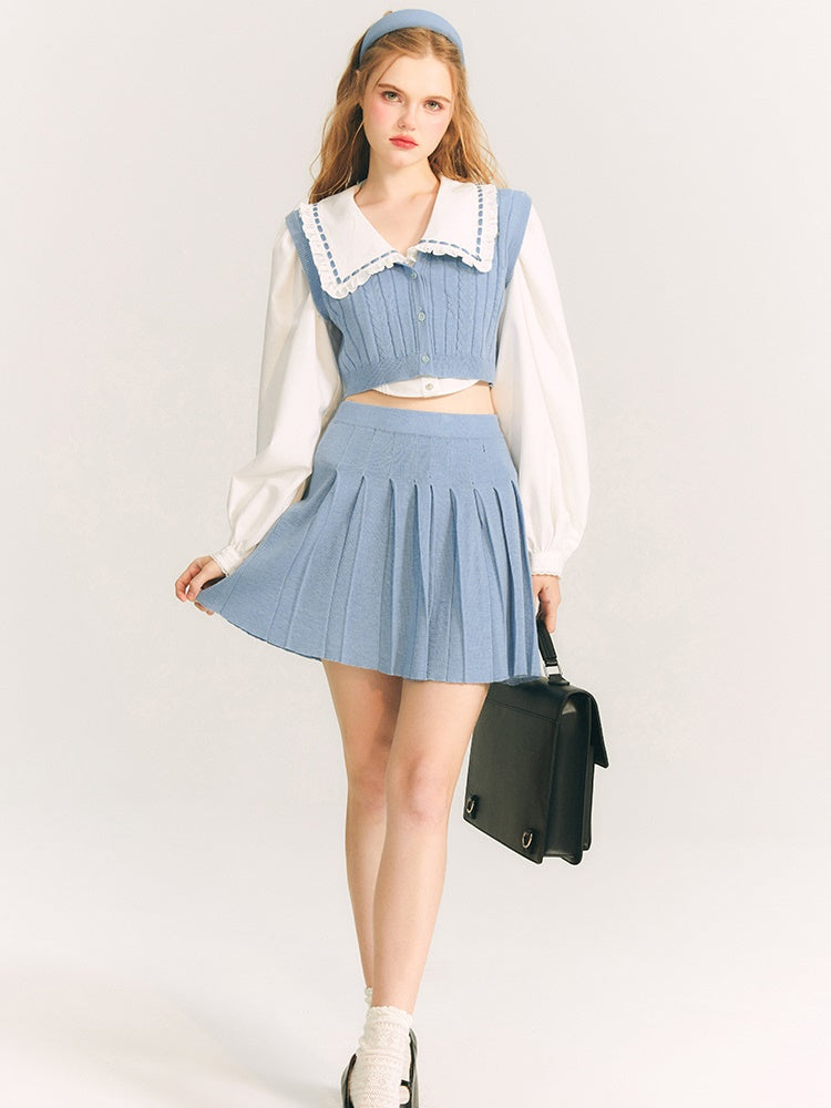 Spitzenpuppenkragen kurzes Ballonhemdhemd