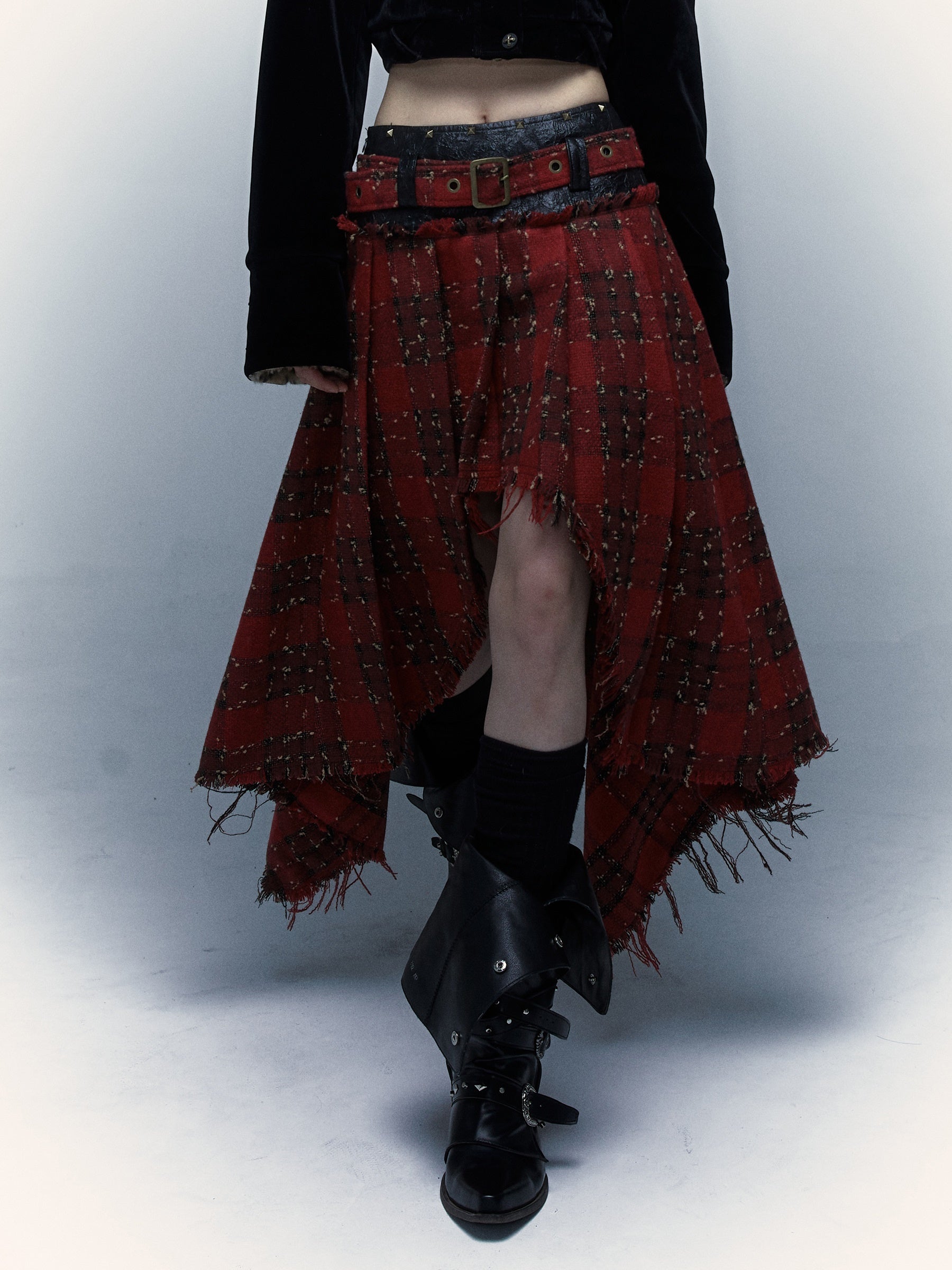 Punk Plaid Stitching Irregular Skirt