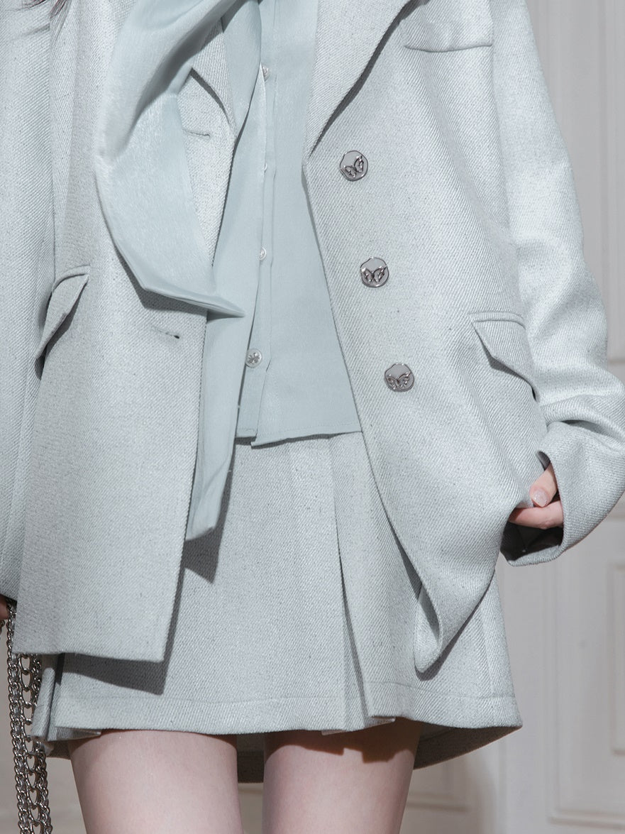 Loose Tailored Jacket & Box Pleated Skirt Set-up