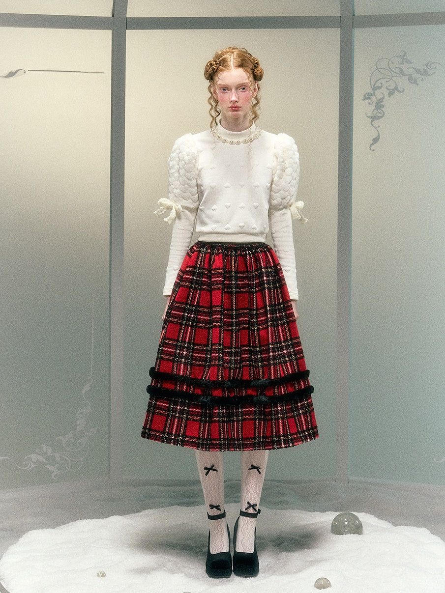 모피 소매를 좋아합니다. 보우 진주 장식 짧은 상단