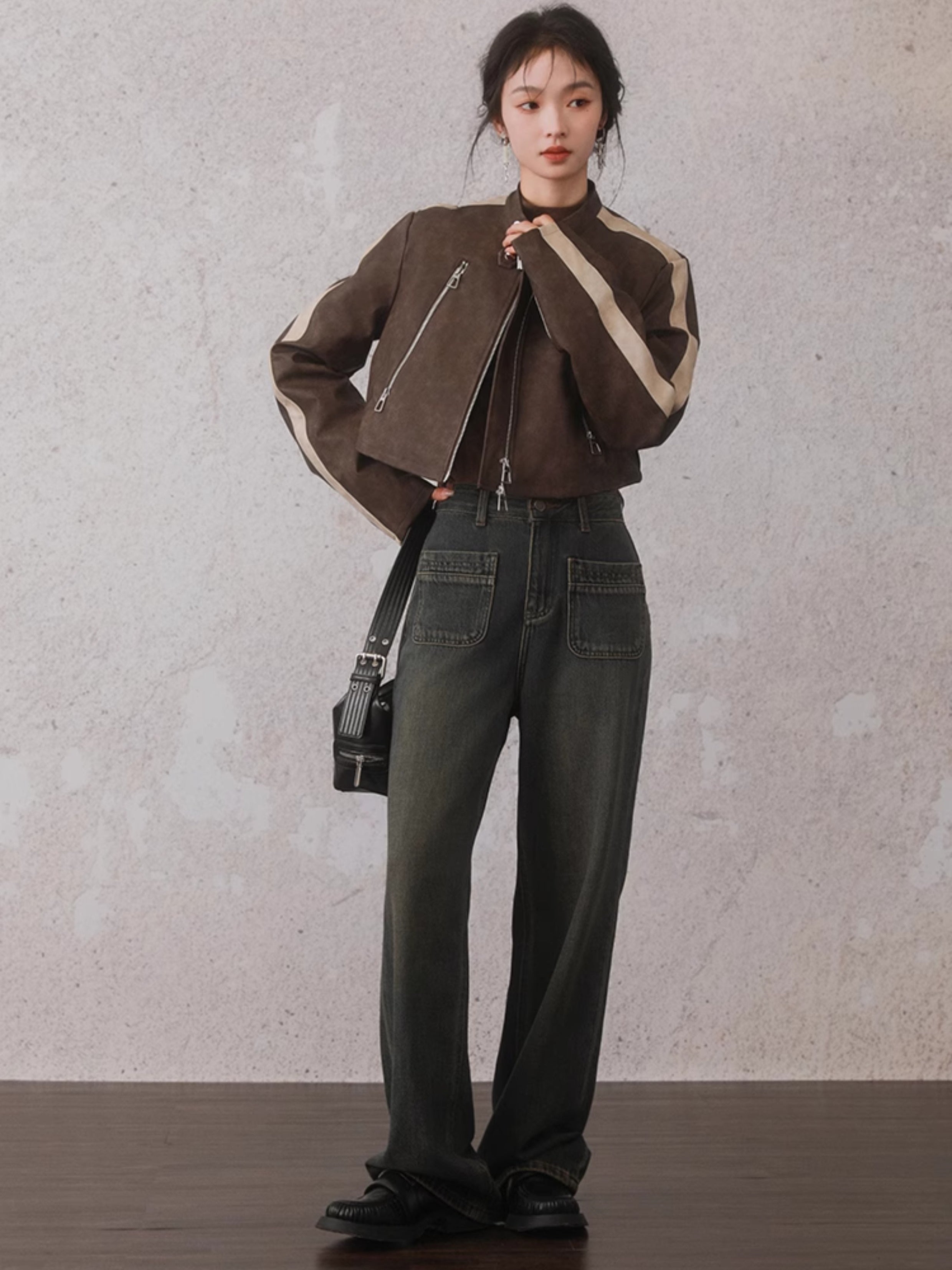 Motorcycle Design Leather Short Jacket