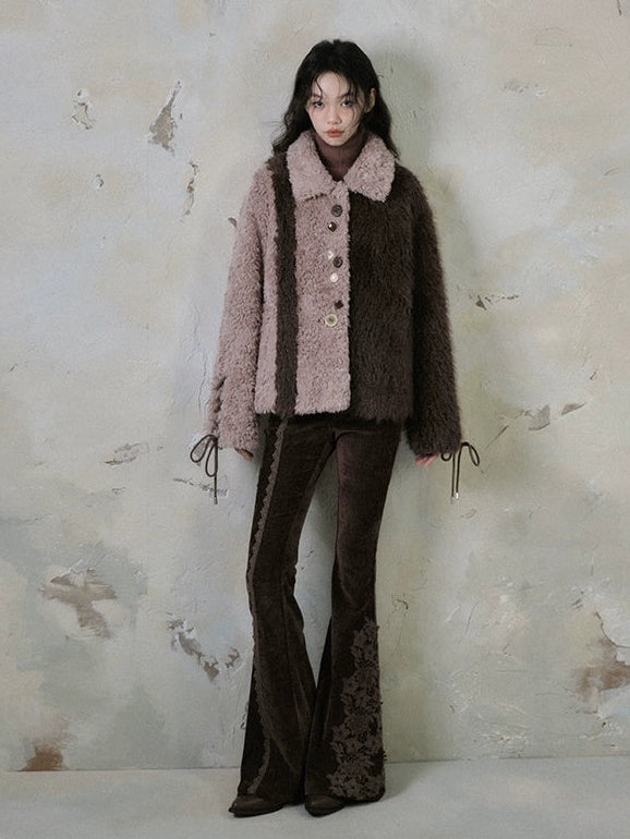 Lace Stitch Elastic Slim Velvet Bootcut Pants