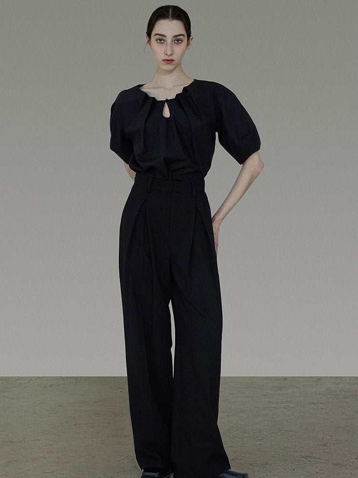 Drop Collar Niche Lantern Sleeve Shirt