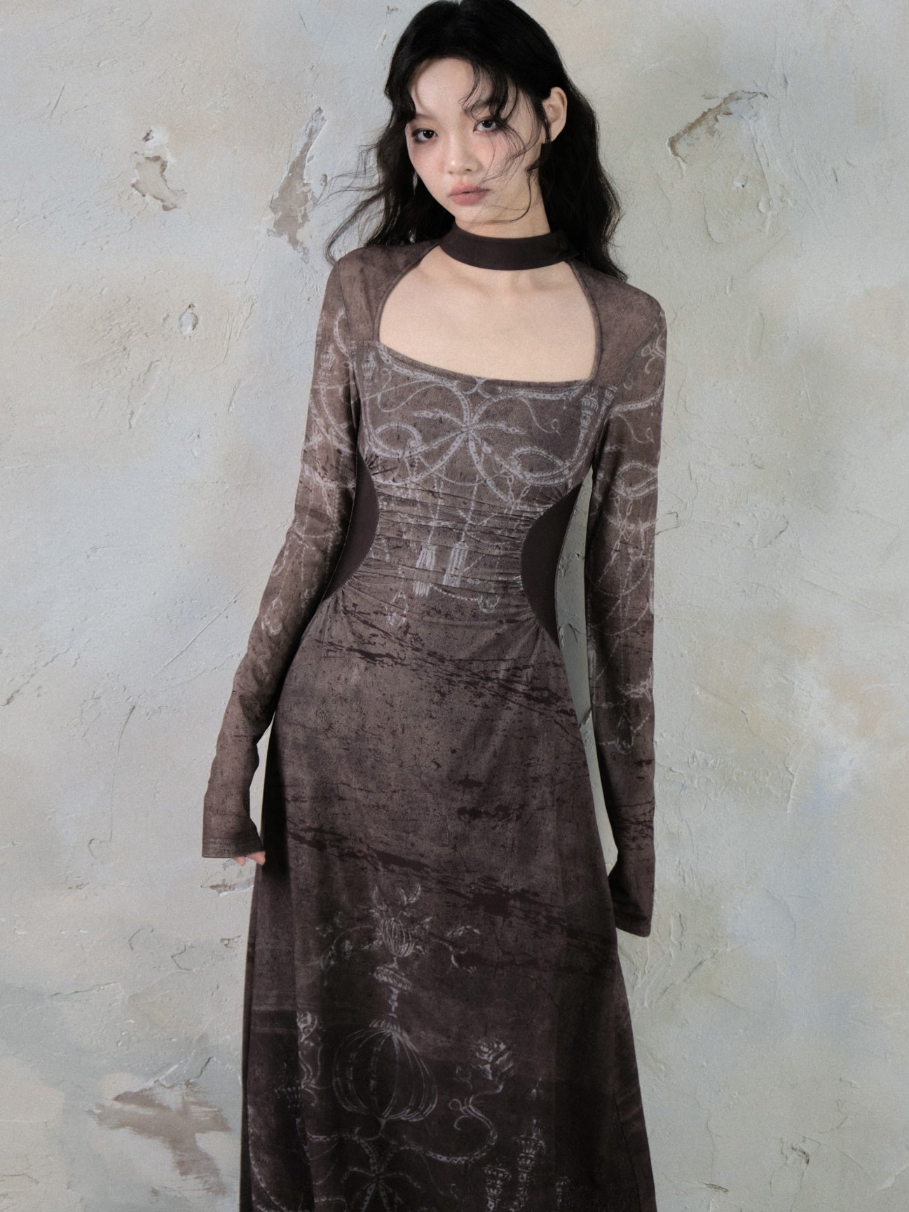 Taille imprimée Slim Long Robe