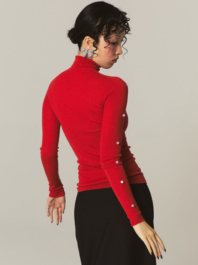 Beaded Turtleneck Knitted Top