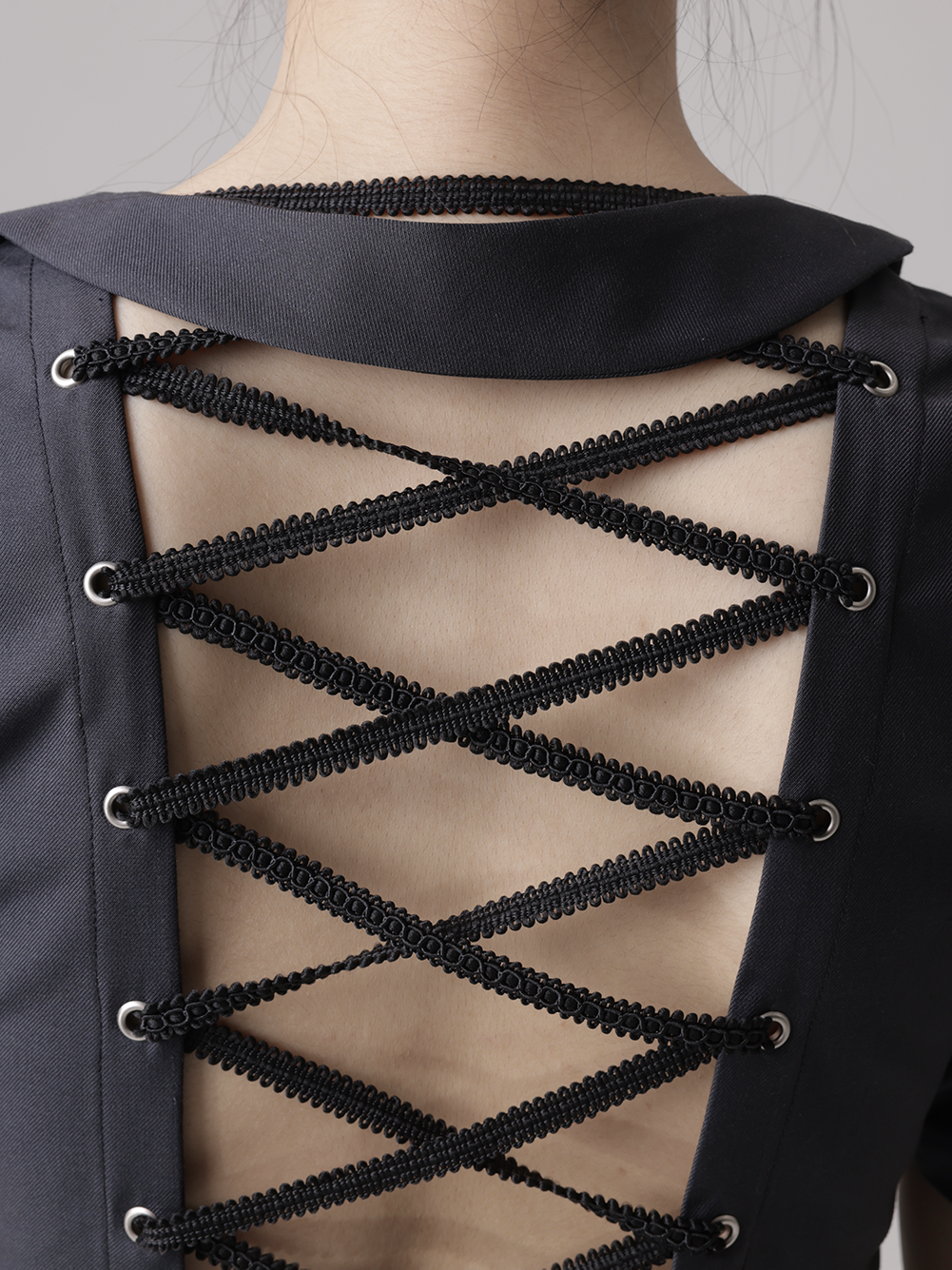 Futuristic Backless Lace-up Asymmetry Collar Dress