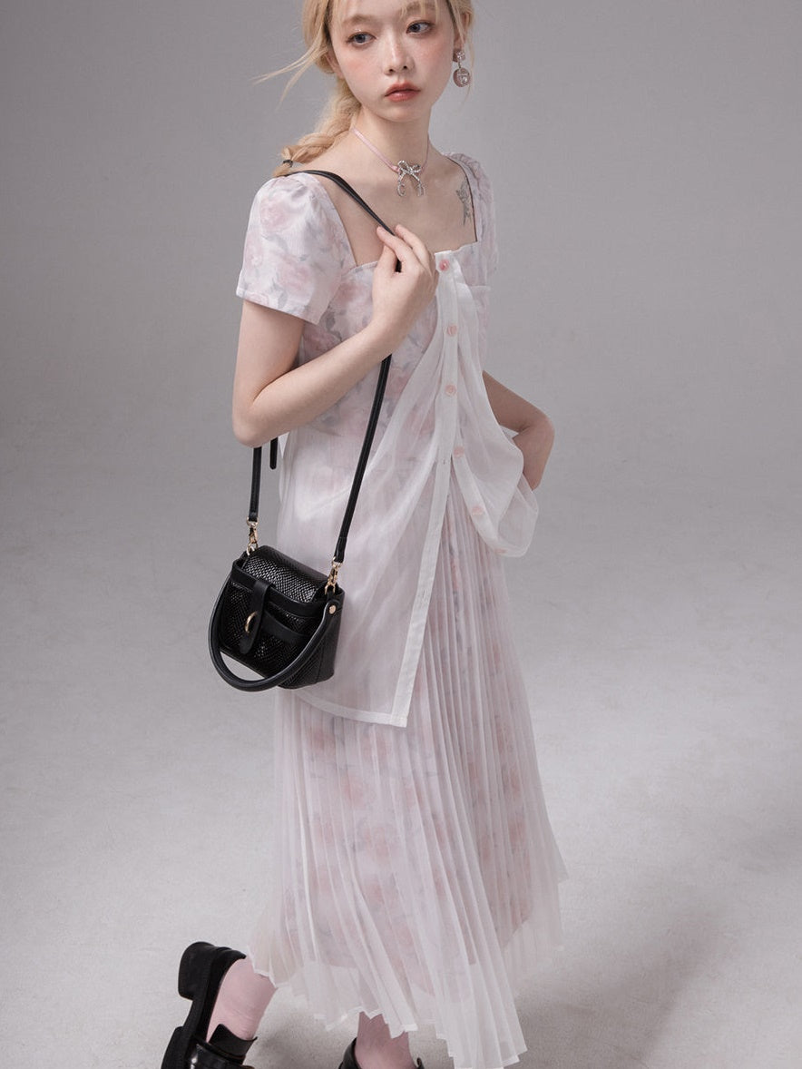 층상 깎아 지른 꽃 탑 & 주름 스커트