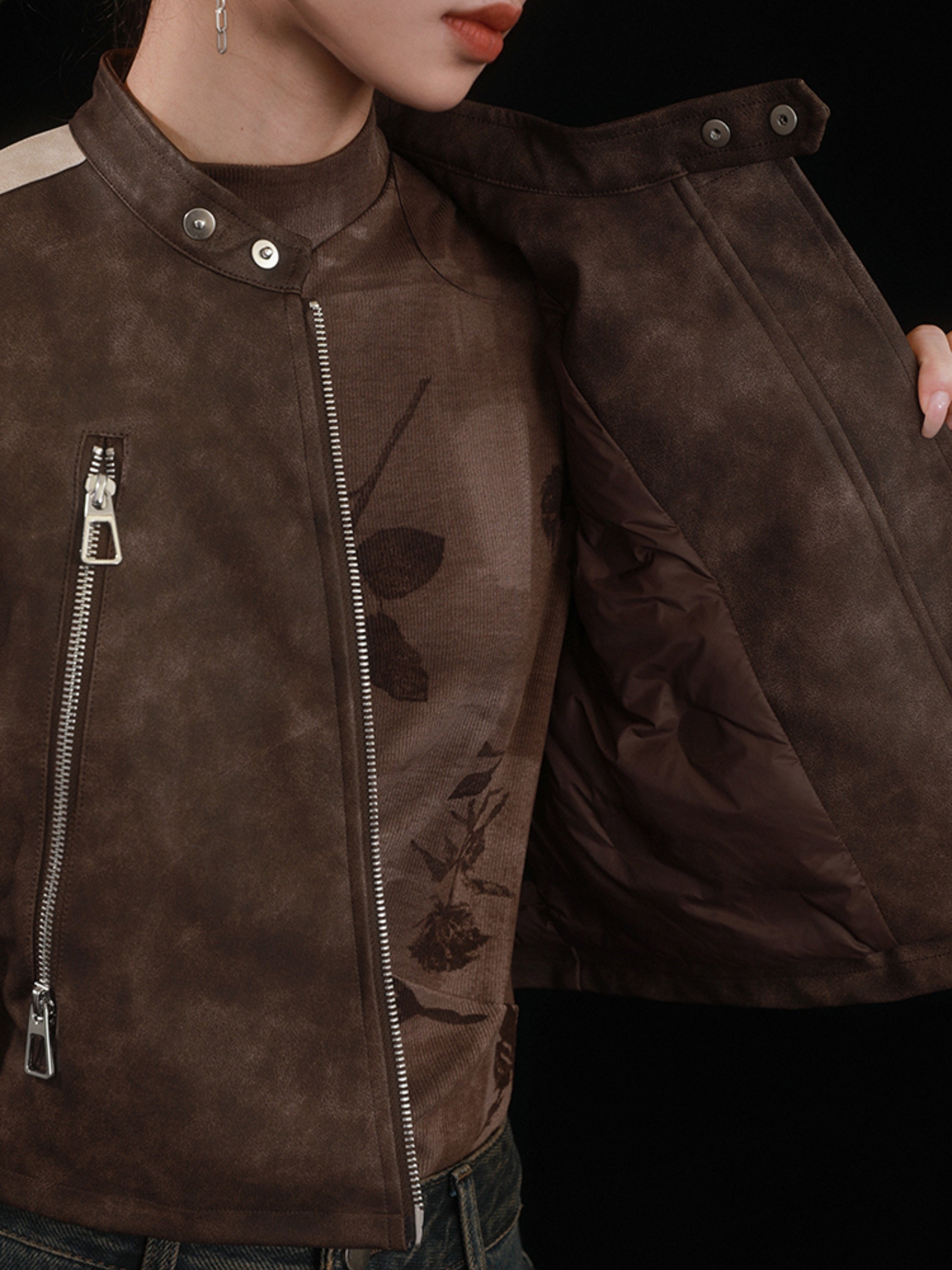 Motorcycle Design Leather Short Jacket
