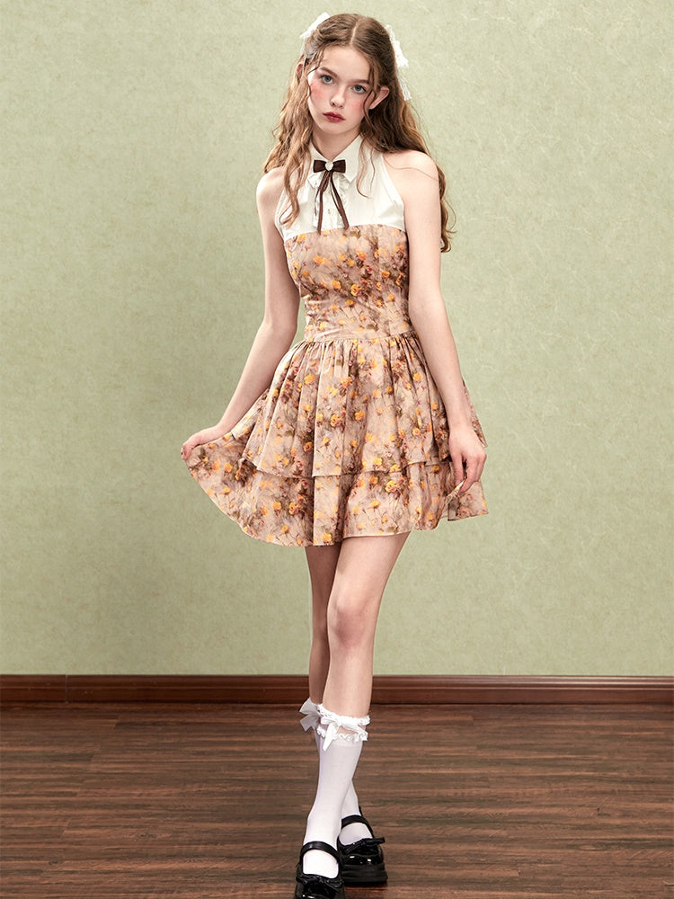 Retro Oil Painting Floral Sweet Dress & Sleeve Bolero