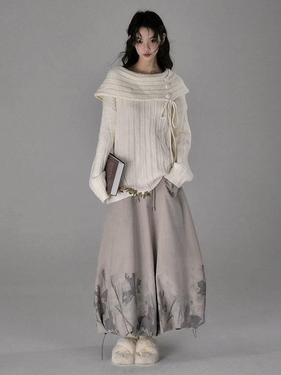 Floating Flower Shadow Printed Quilted A-line Bud Skirt