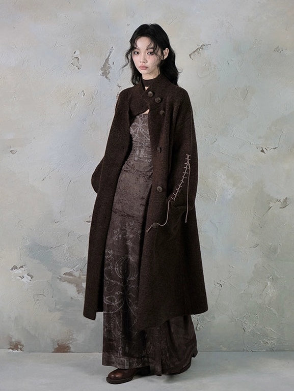High-Neck Loose Long Soft Waxy Coat
